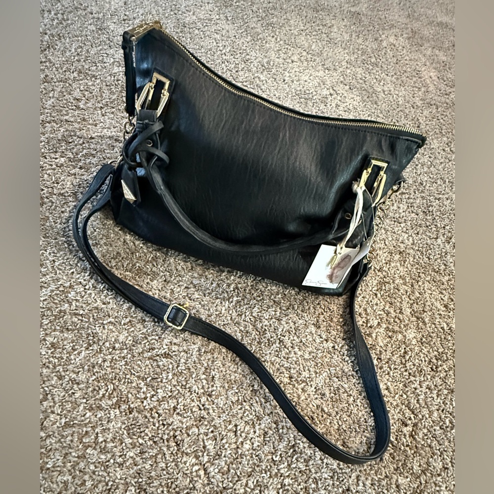 Jessica Simpson Black Shoulder Bag with Gold Accents